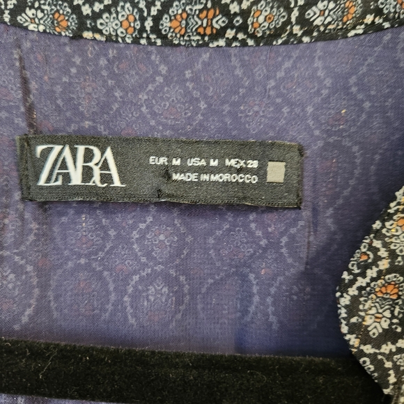 Zara Women's Short Printed Metallic Thread Chiffon Dress With Pleats SZ M - Picture 8 of 9